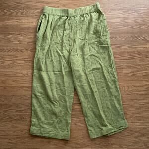 Hanna Anderson Sz XL Women’s Pants Green Gauzy Wide Leg 100% Cotton Ankle Length